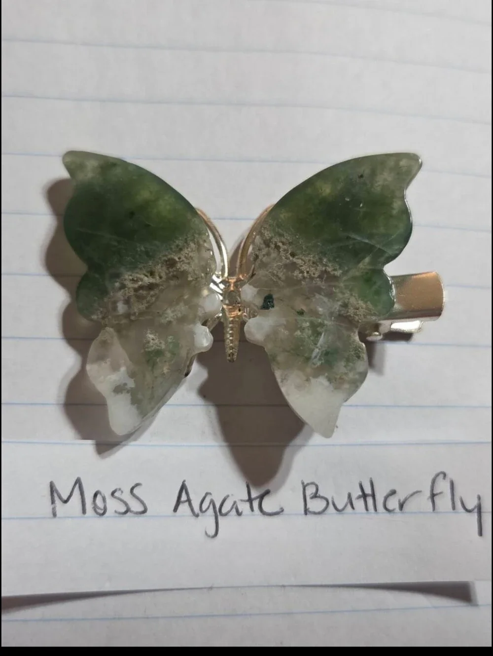 Moss Agate Butterfly Clip-Brooch-Hair Accessory-Decor-Carving